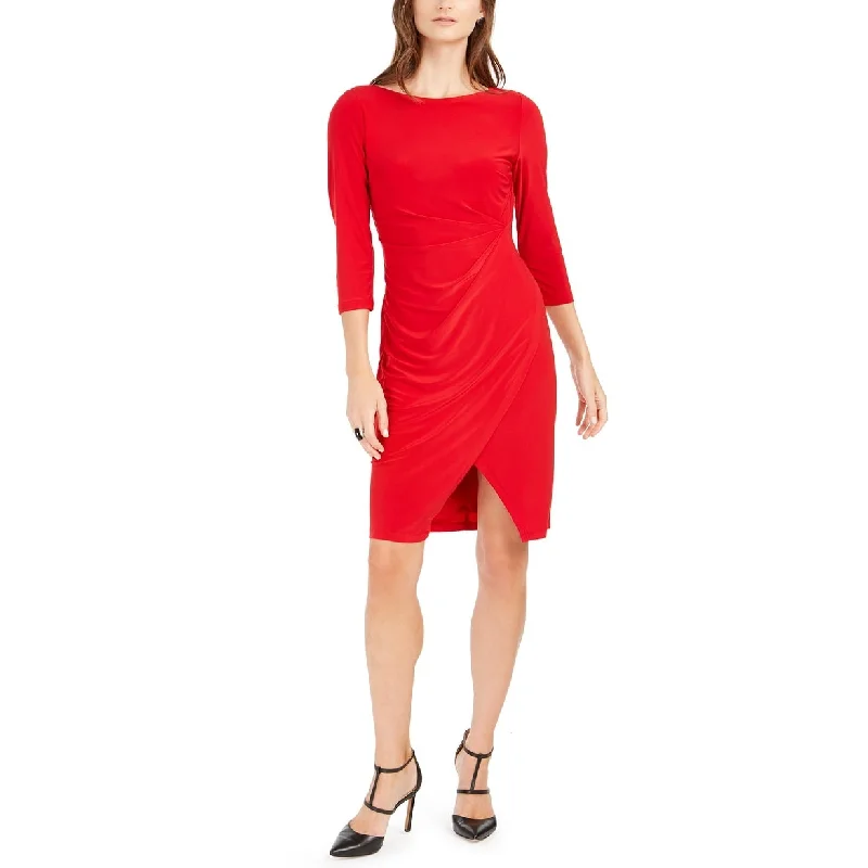 Taylor Women's Petite Asymmetrical Ruched Sheath Dress Red Size 10 P