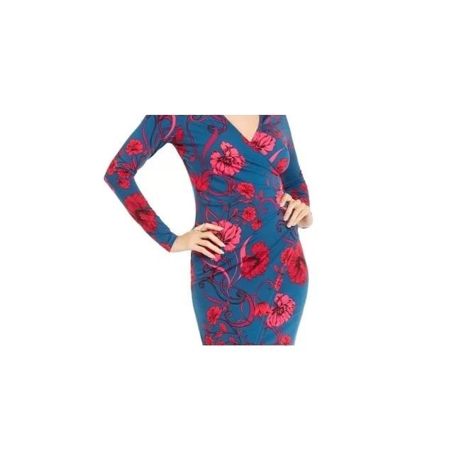 Thalia Sodi Women's Floral Print Crossover Dress Blue Size X-Small