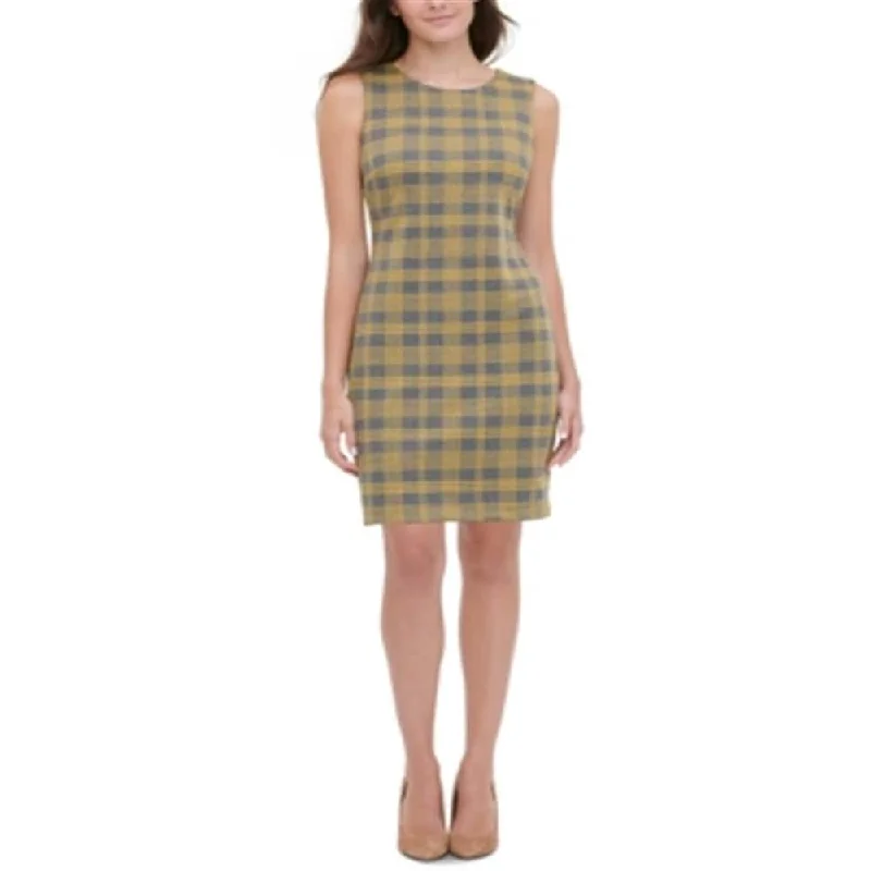 Tommy Hilfiger Women's Knit Plaid Sheath Dress Gray Size 10