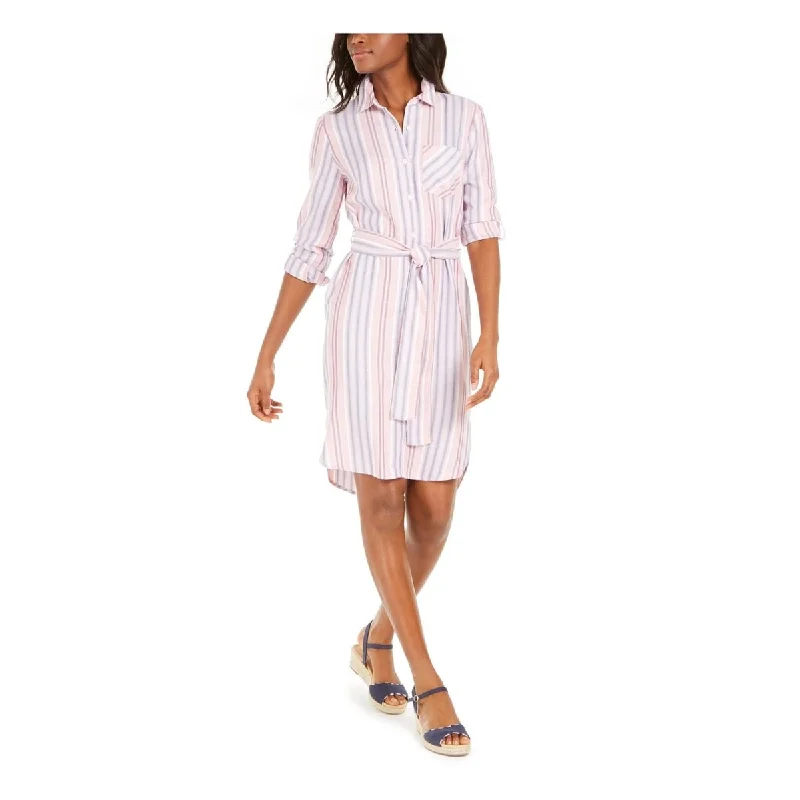 Tommy Hilfiger Women's Striped Belted Shirtdress Pink Size 4