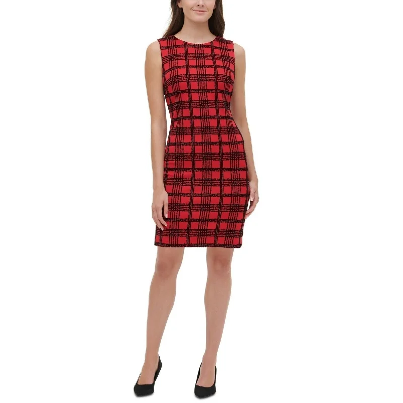 Tommy Hilfiger Women's Velvet-Flocked Plaid Scuba Dress Red Size 12