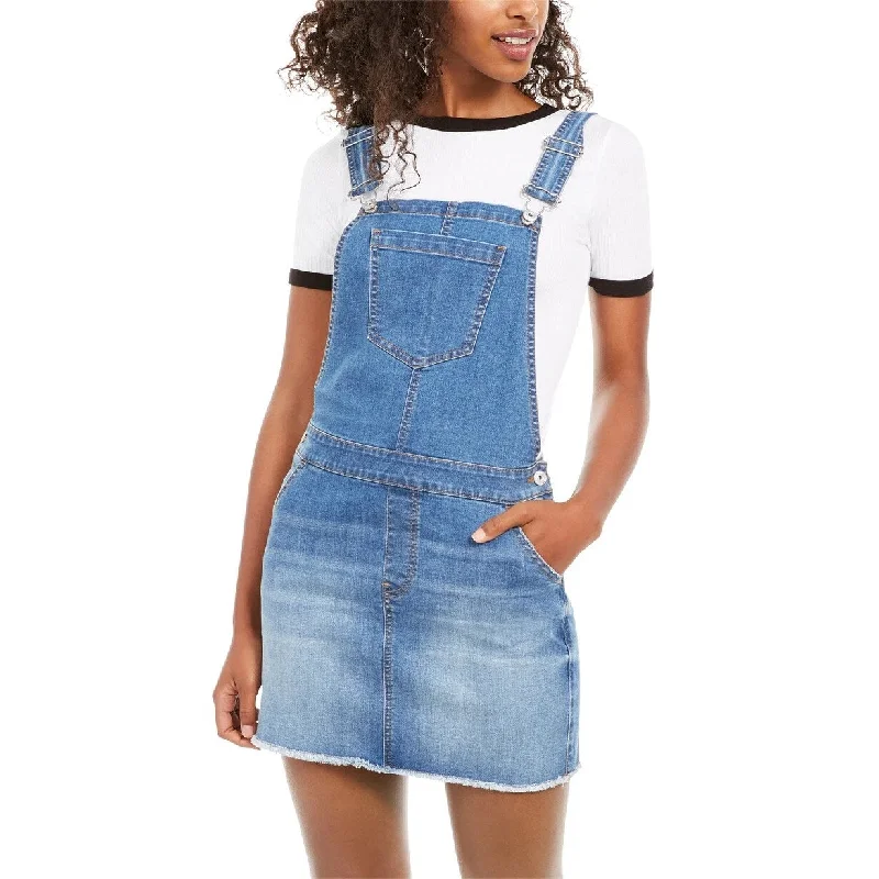 Vanilla Star Junior's Frayed Hem Overalls Dress Medium Blue Size 3