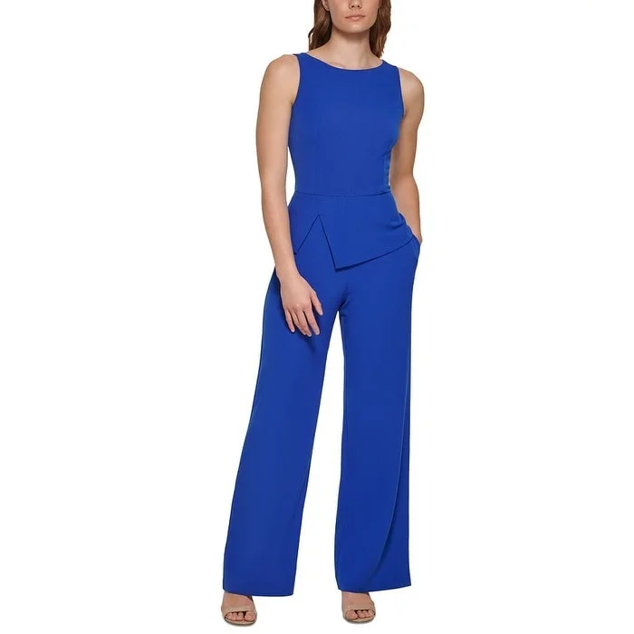 Vince Camuto Women's Bi Stretch Peplum Detail V Back Jumpsuit Blue Size 16