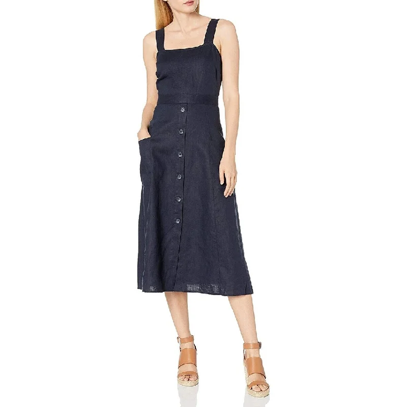 Vince Camuto Women's Sleeveless A-Line Two-Pocket Linen Dress Blue Size Medium