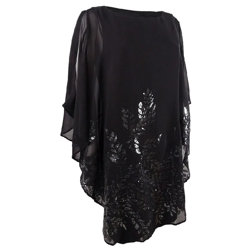 Xscape Women's Embellished Cape-Overlay Dress