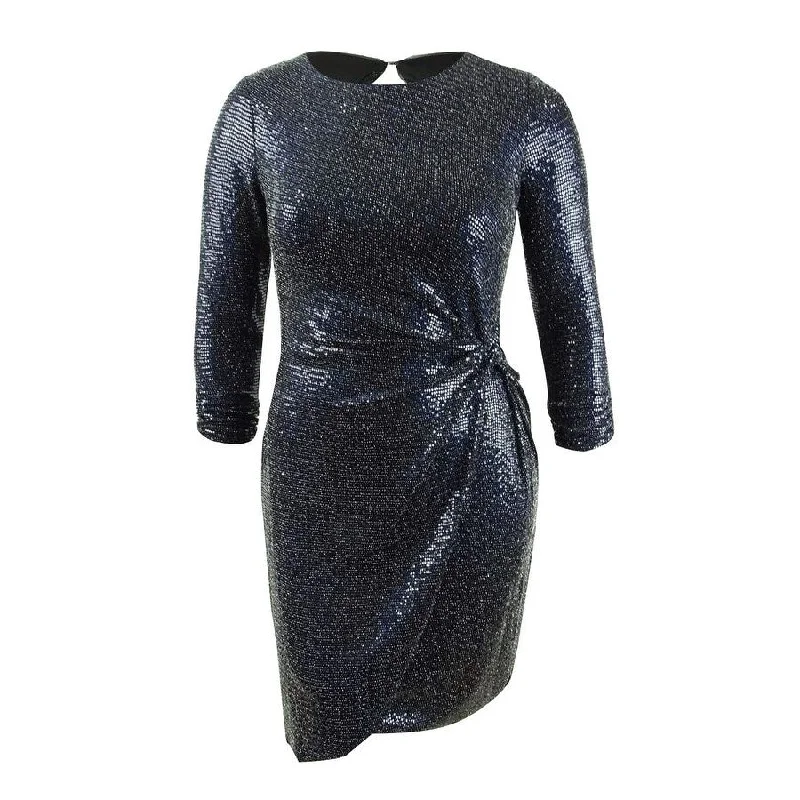 Xscape Women's Sequin Twist-Knot Dress (6, BlackNavy)