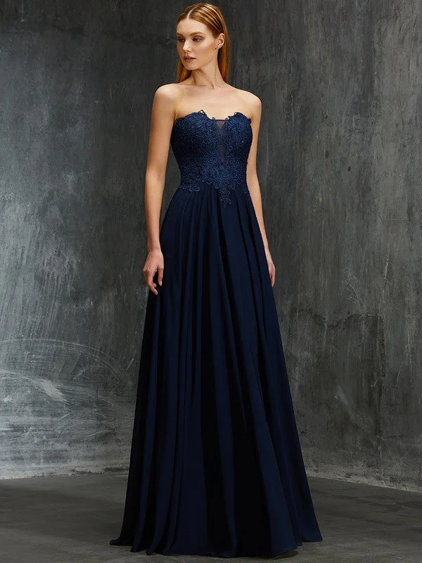 A-Line/Princess Sweetheart Sleeveless Floor-Length Applique Chiffon Dresses