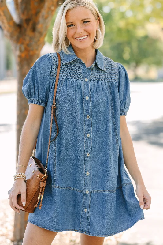 Get Together Medium Wash Denim Babydoll Dress