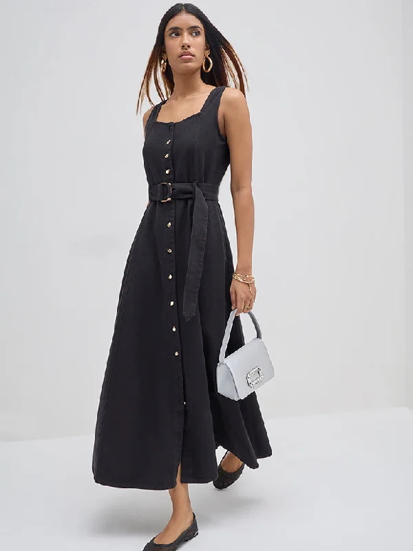 LOV Black A-Line Denim Dress with Belt