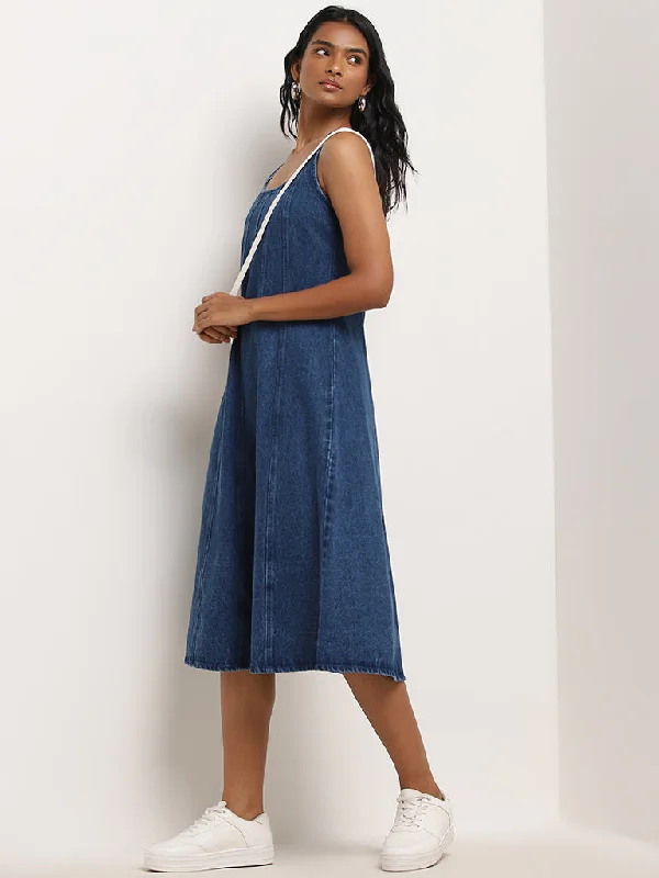 LOV Dark Blue A-Line Denim Dress