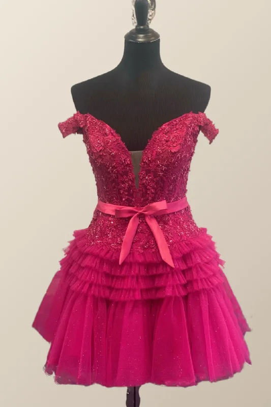 Off the Shoulder Fuchsia Appliques A-line Homecoming Dress