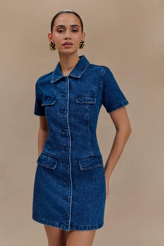 Leighton Denim Button Down Mini Dress - Dark Blue