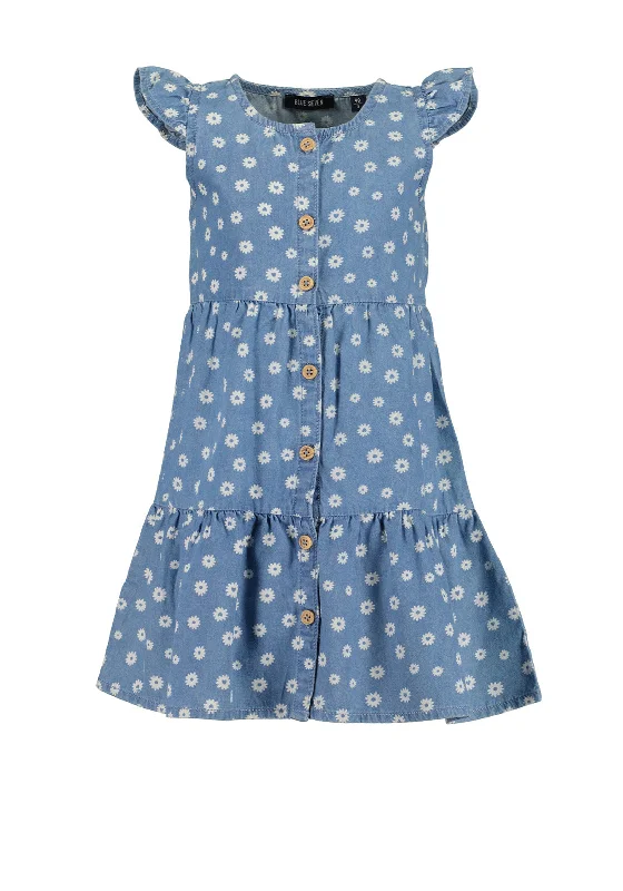 Blue Seven Girls Floral Denim Dress, Blue