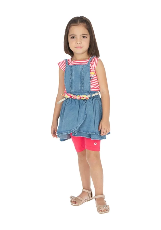 Mayoral Girls Chambray Denim Dungaree Dress, Blue