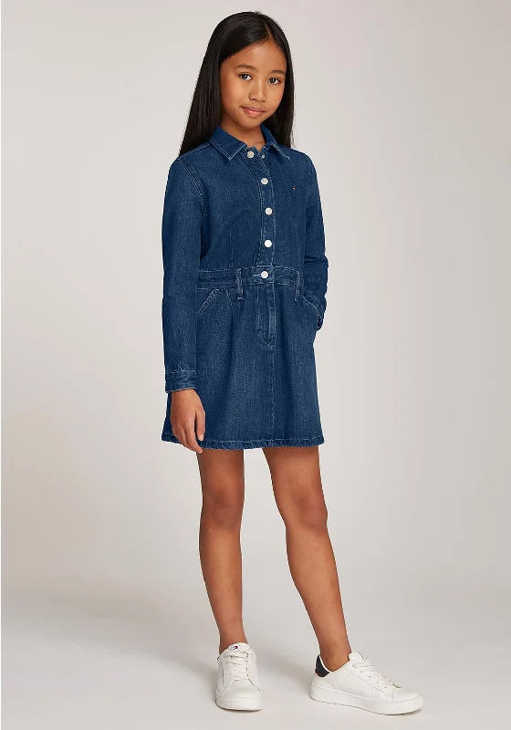 Tommy Hilfiger Girl Long Sleeve Denim Dress, Dark Denim