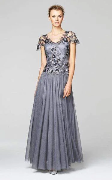 Alexander by Daymor 252 Lace Floral V-Neck Long Dress - 1 pc Sterling Grey In Size 12 Available