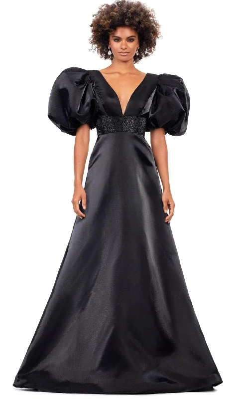 Ashley Lauren - Oversized Puff Sleeve Prom Gown 11378 - 1 pc Black In Size 14 Available