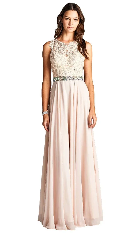 Aspeed Design - Floral Lace Jeweled Evening Dress