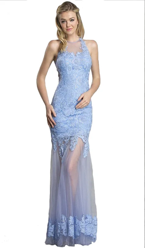 Aspeed Design - Long Sheath Gown with Sheer Illusion Skirt