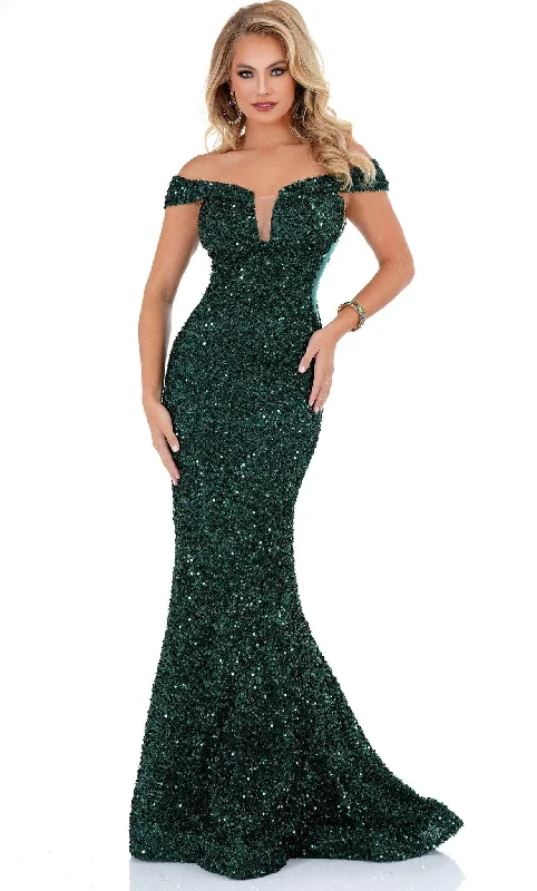 Cecilia Couture 1559 - Off-Shoulder Sequined Evening Gown