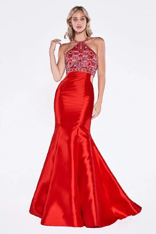 Cinderella Divine - 61894 Bead Embellished Halter Mermaid Gown