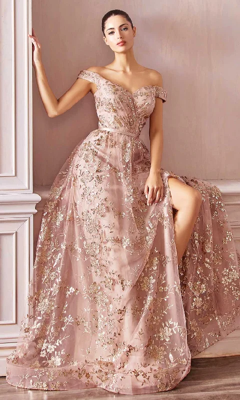 Cinderella Divine - CB069 Embellished Print Off Shoulder Gown