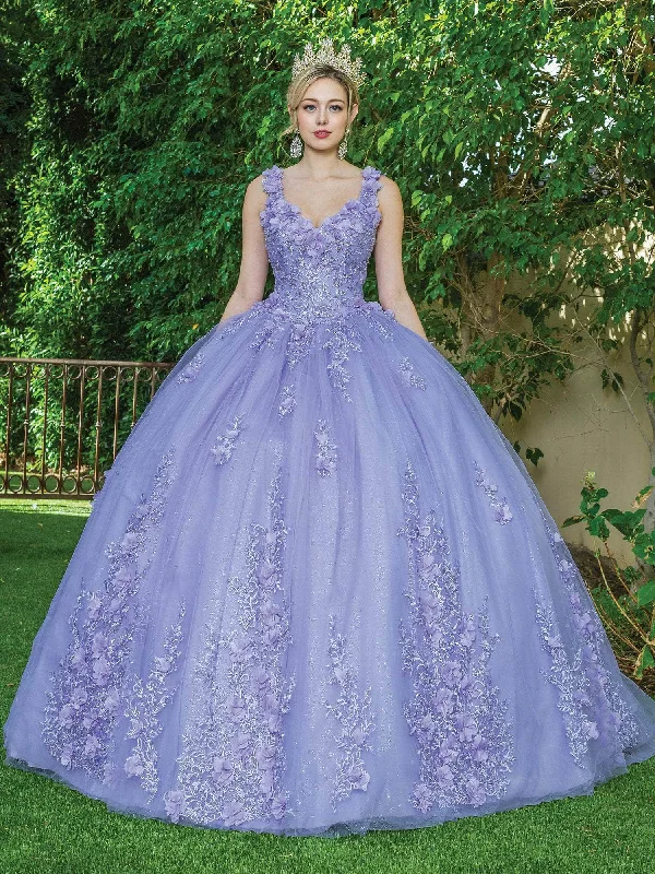 Dancing Queen - 1623 V Neck Floral Glittered Ballgown