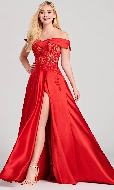 Ellie Wilde EW22012 - Embroidered Off Shoulder Satin Gown