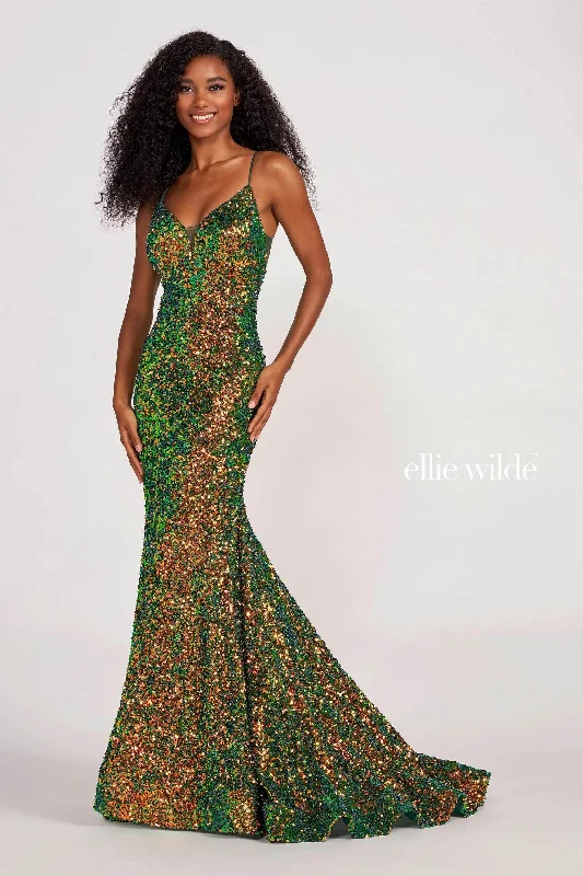 Ellie Wilde EW34016 - V-Neck Sequin Mermaid Prom Gown