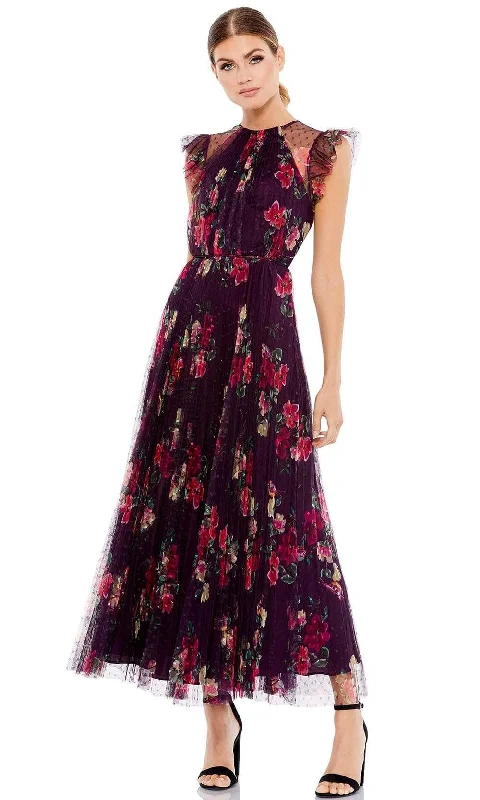 Ieena Duggal - 2143 Floral Printed Pleated A-Line Dress