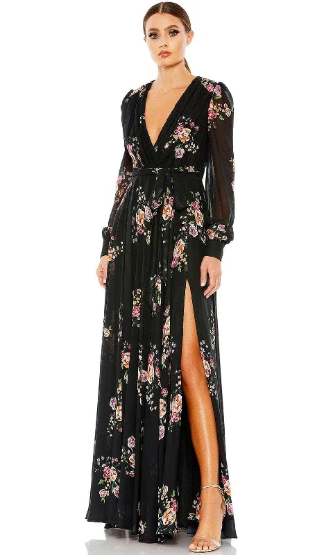 Ieena Duggal 55661 - V-Neck Tie Belt Floral Evening Gown