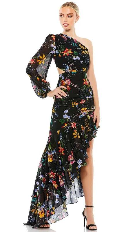 Ieena Duggal 55668 - Floral Bishop Sleeve High Low Evening Dress