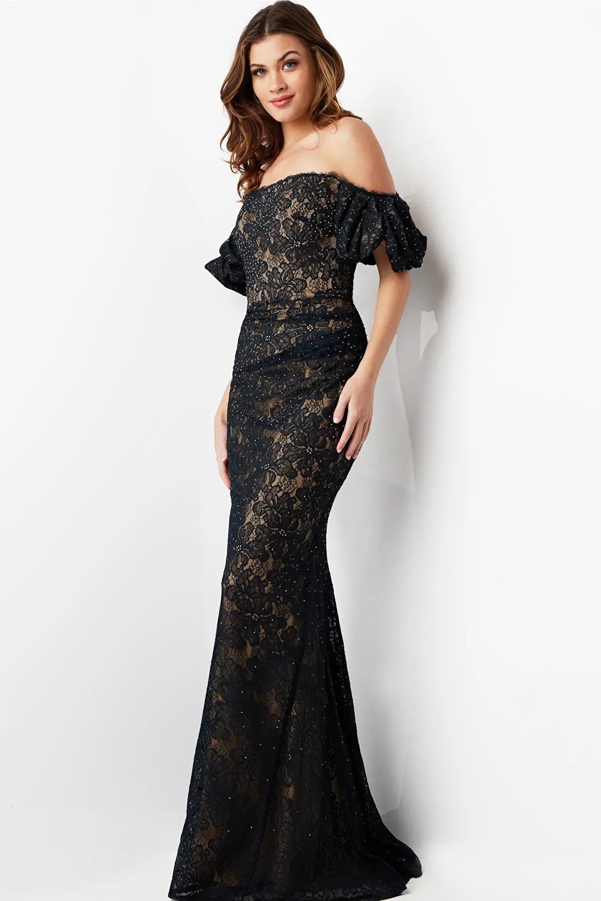 Jovani 23813 - Off Shoulder Lace Evening Gown