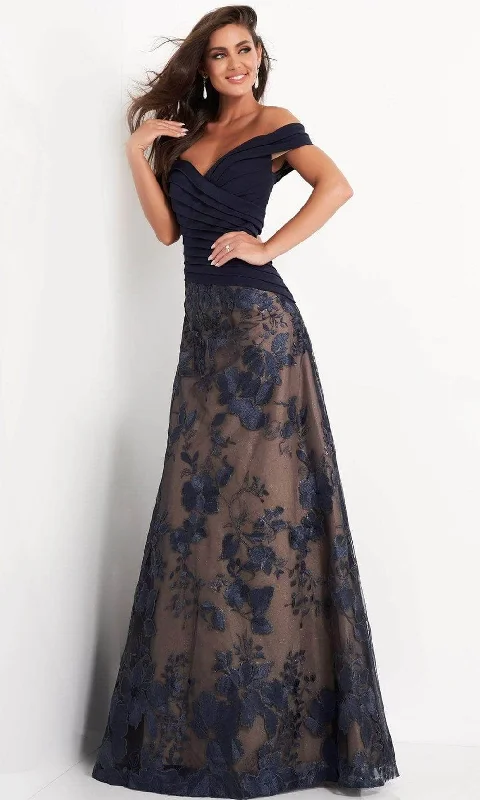 Jovani - Embroidered A-Line Evening Gown 02852SC - 1 pc Navy In Size 8 Available