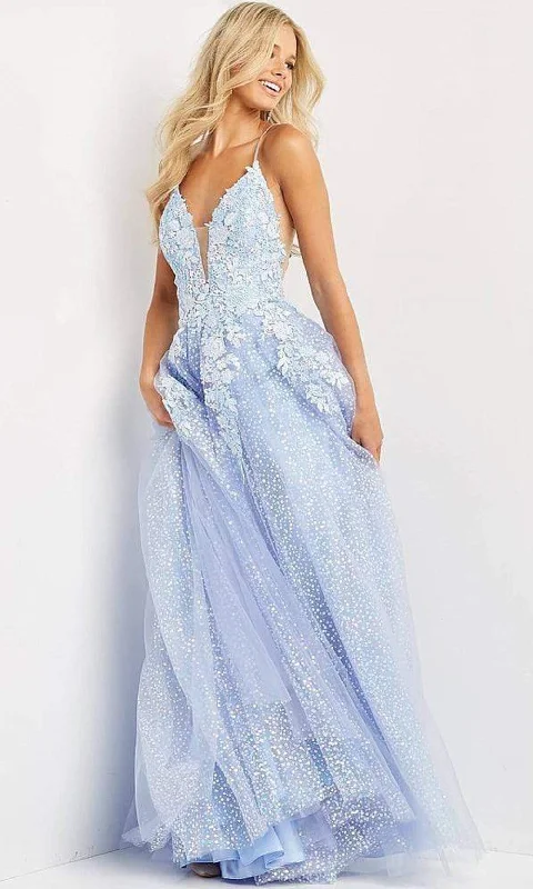 JVN by Jovani - JVN07252 Floral Sequined A-line Plus Size Prom Gown