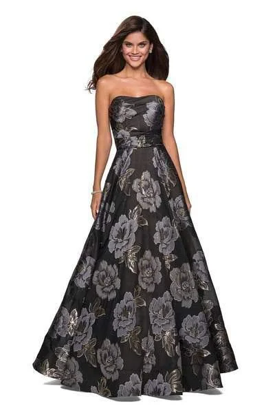 La Femme - 27207 Floral Metallic Strapless A-Line Gown