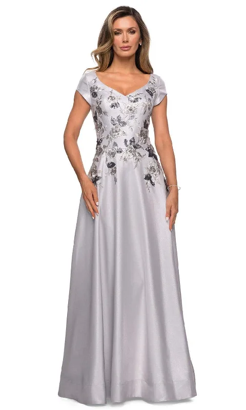 La Femme - 28105 Floral Embellished V Neck Evening Gown