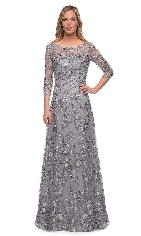 La Femme - 29903 Floral Embroidered Sheer Sleeve Gown