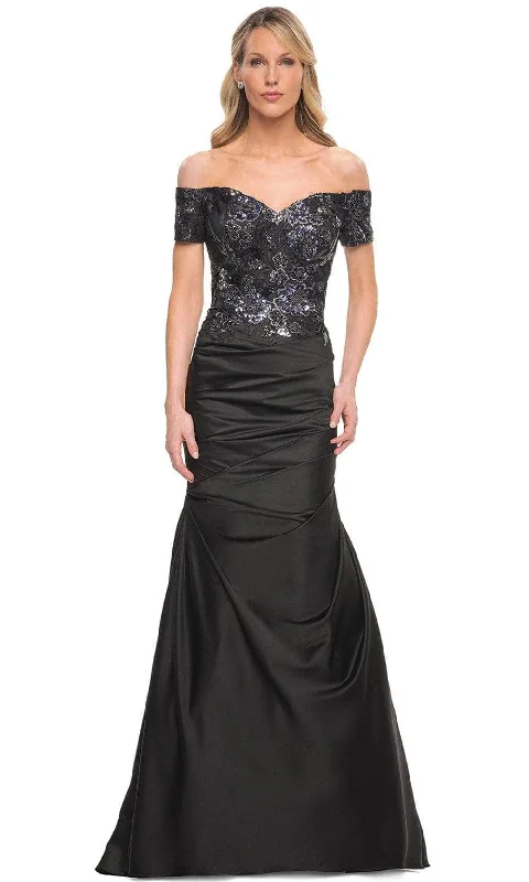 La Femme 30404SC -OFf-Shouder Embroidered Evening Dress