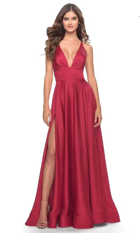 La Femme 31533 - V Neckline Wide Waistband Long Prom Dress