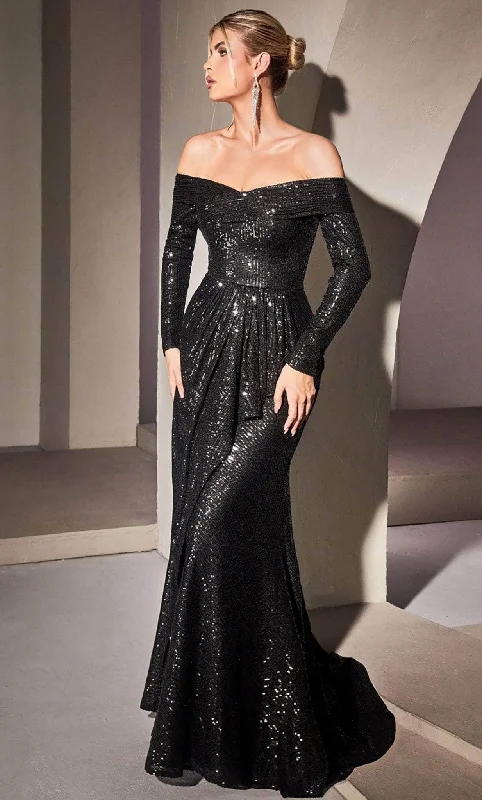 Ladivine CH135 - Draped Sequin Evening Gown