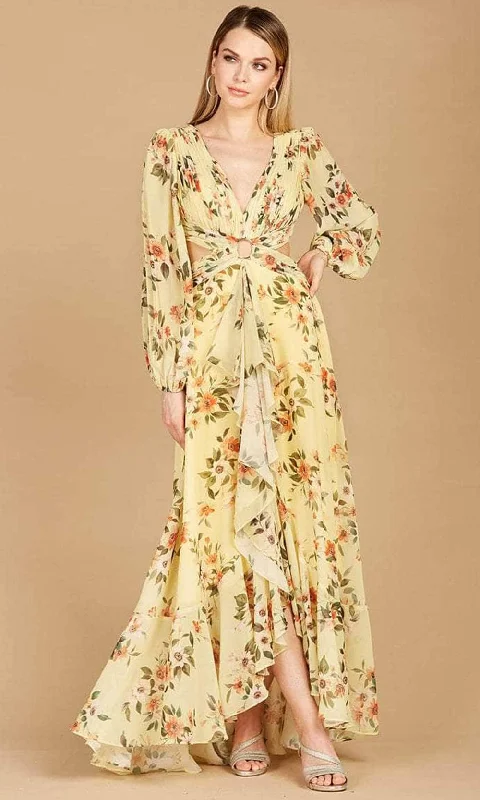 Lara Dresses 29245 - Long Sleeve Floral Printed Long Dress