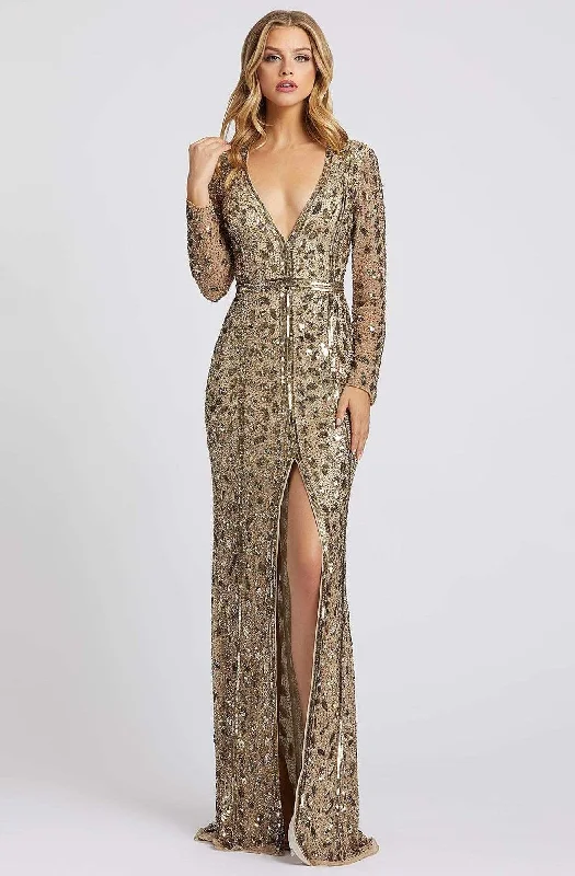 Mac Duggal Evening - 5002D Fully Sequined Deep V-neck Trumpet Dress