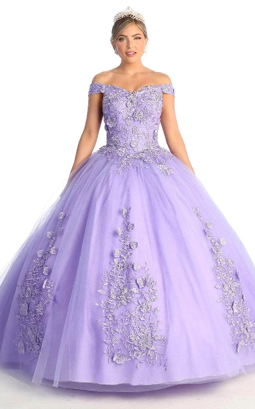 May Queen - LK136 Off Shoulder Rose Appliqued Ballgown