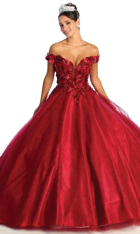 May Queen LK166 - Off Shoulder Applique Prom Ballgown