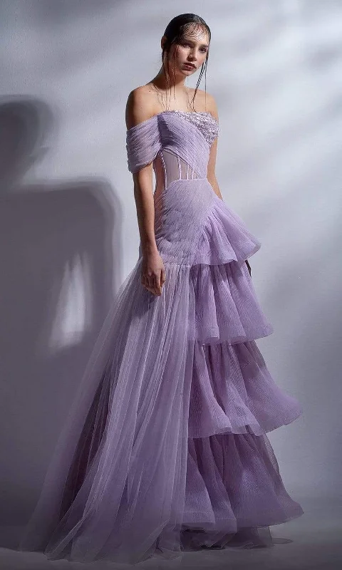 MNM Couture - G1282 Sheer Corset Bodice Ruffle A-Line Gown