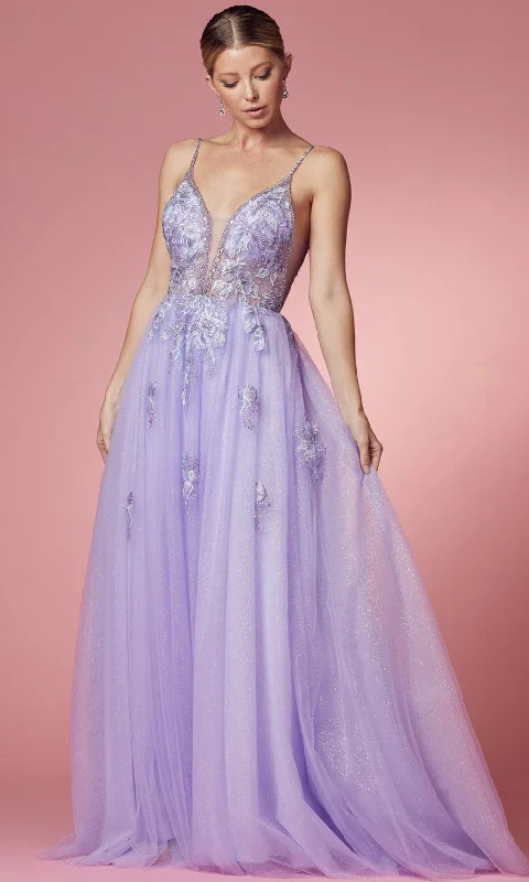 Nox Anabel T1012 - V-Neck Embellished Prom Gown