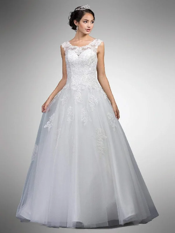 Dancing Queen Bridal - A7002 Embellished Lace Illusion Bateau Ballgown