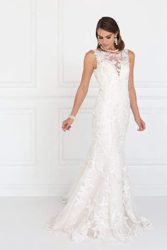 Elizabeth K Bridal - GL1514 Beaded Lace Illusion Bateau Mermaid Wedding Dress