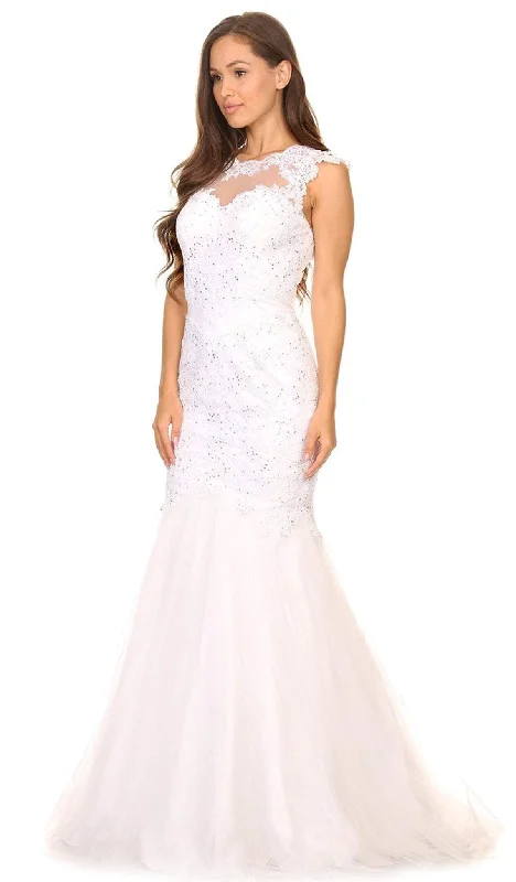 Eureka Fashion Bridal - Lace Illusion Mermaid Wedding Evening Gown